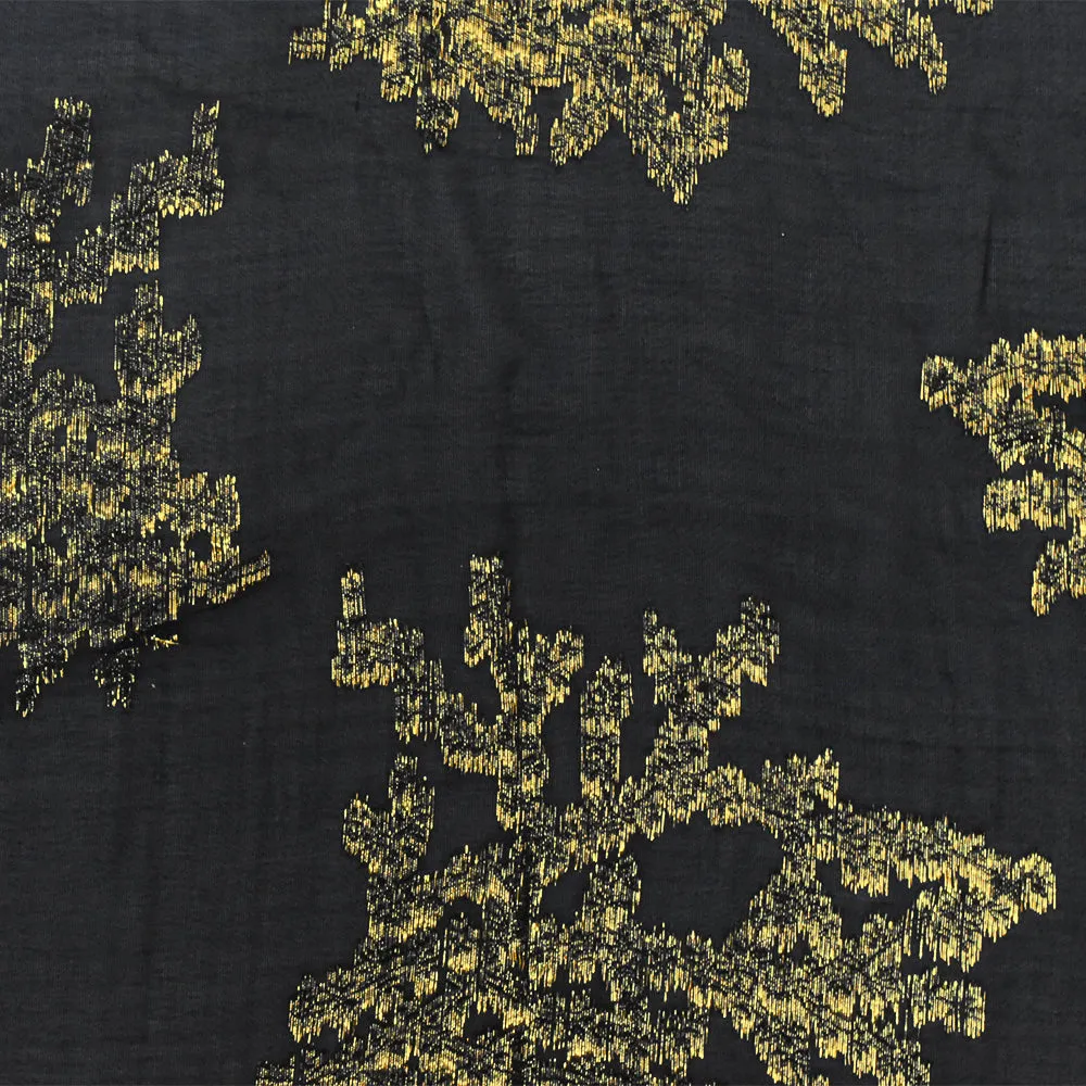 1 3/4 YD PC-Black-Gold Abstract Coral Metallic Jacquard Silk-Rayon Chiffon Woven Fabric