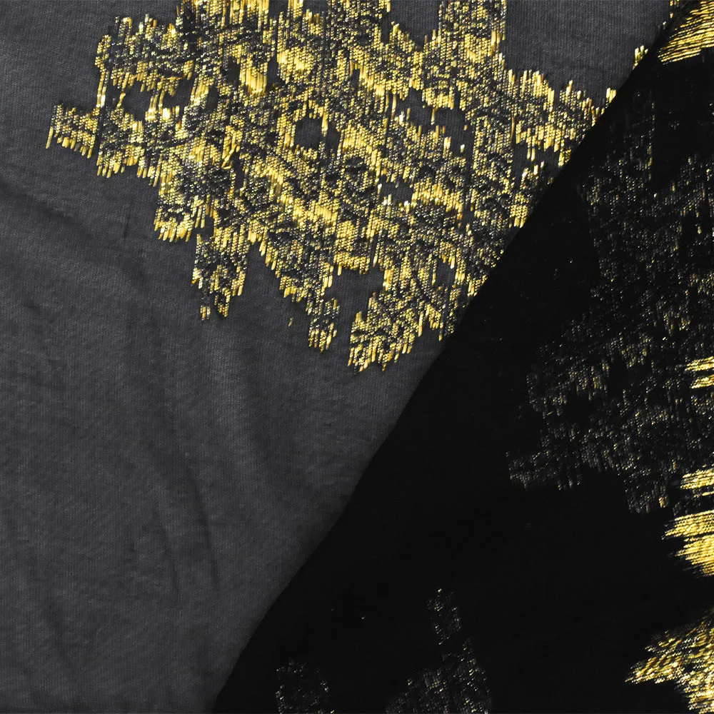 1 3/4 YD PC-Black-Gold Abstract Coral Metallic Jacquard Silk-Rayon Chiffon Woven Fabric