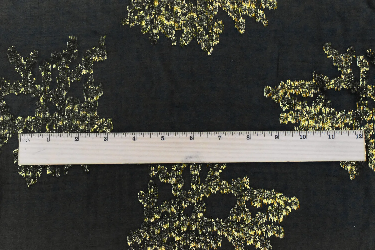 1 3/4 YD PC-Black-Gold Abstract Coral Metallic Jacquard Silk-Rayon Chiffon Woven Fabric