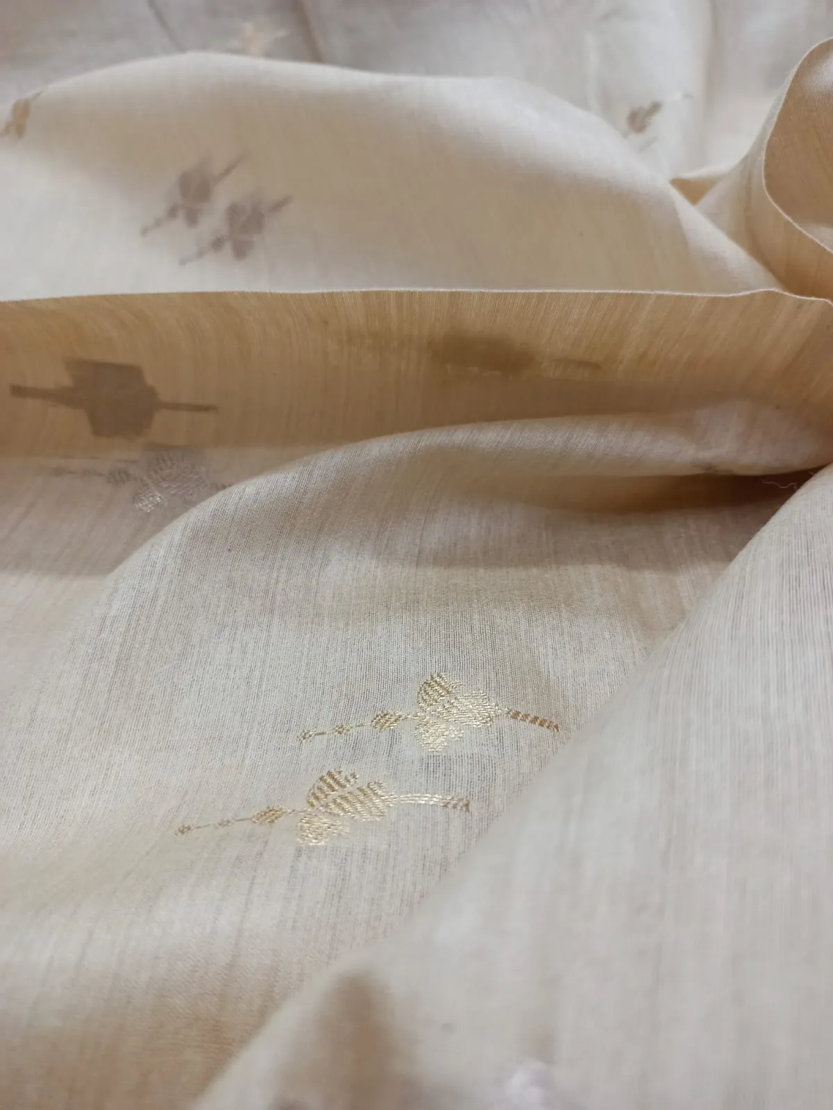 100% Pure Muga Tussar Silk Handloom With Minutely Woven Buttis