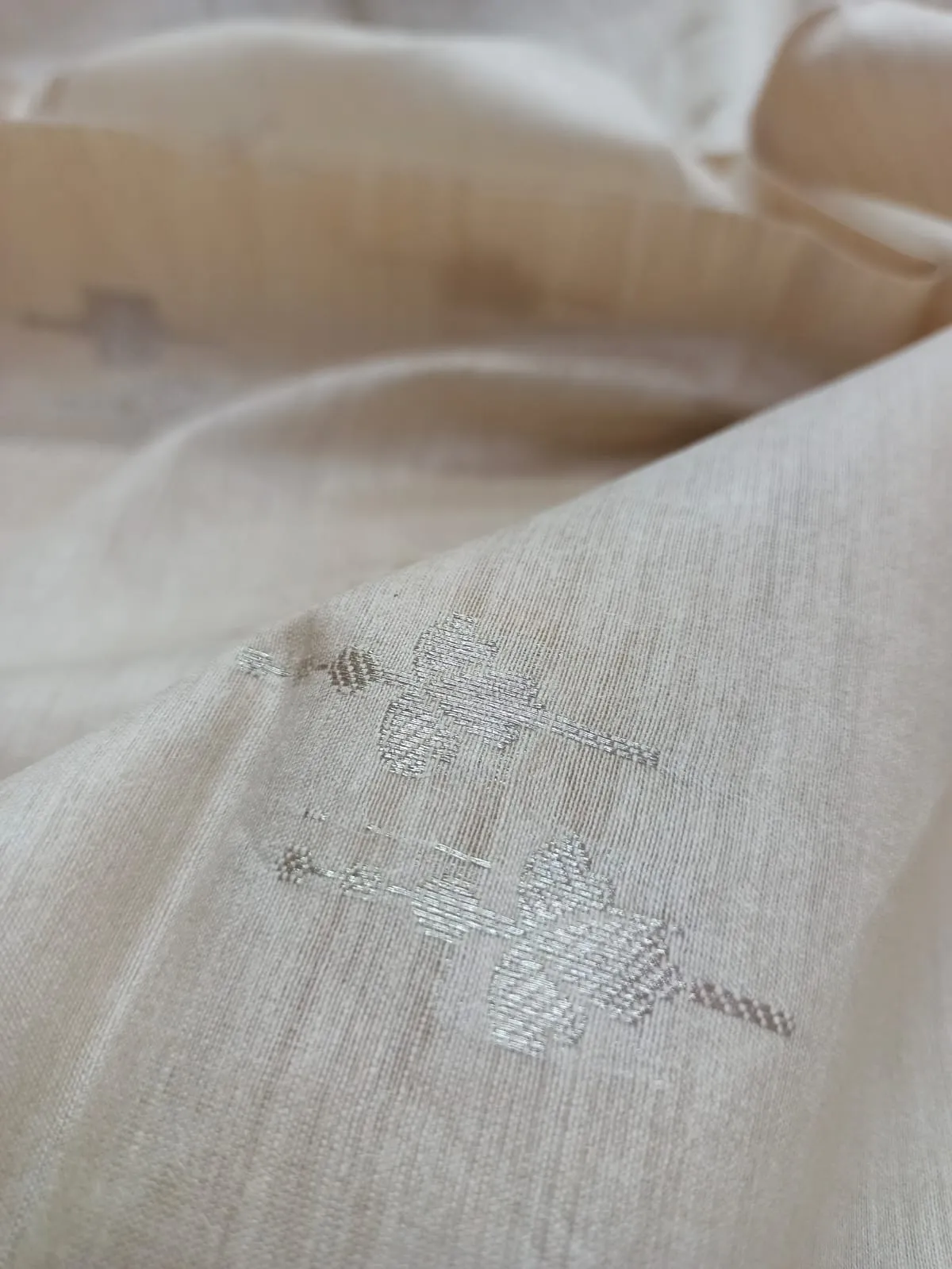 100% Pure Muga Tussar Silk Handloom With Minutely Woven Buttis