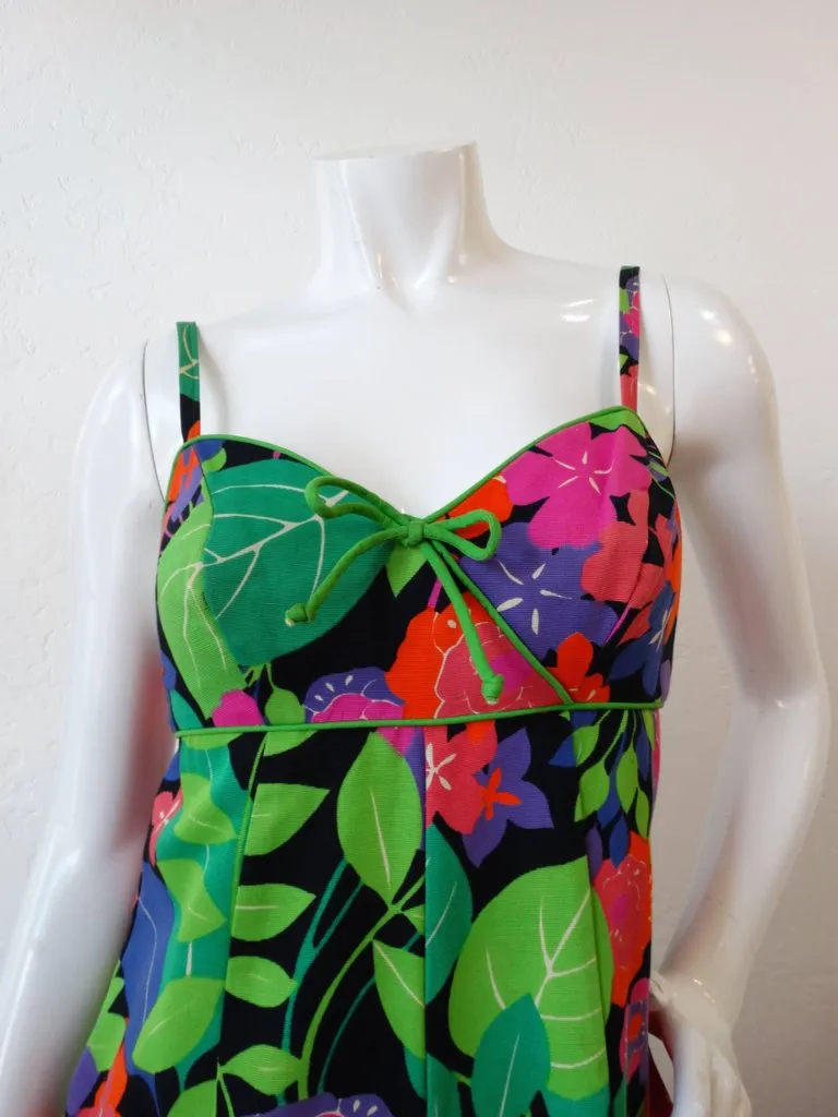 1960s Technicolor Floral Wide Leg Jumpsuit