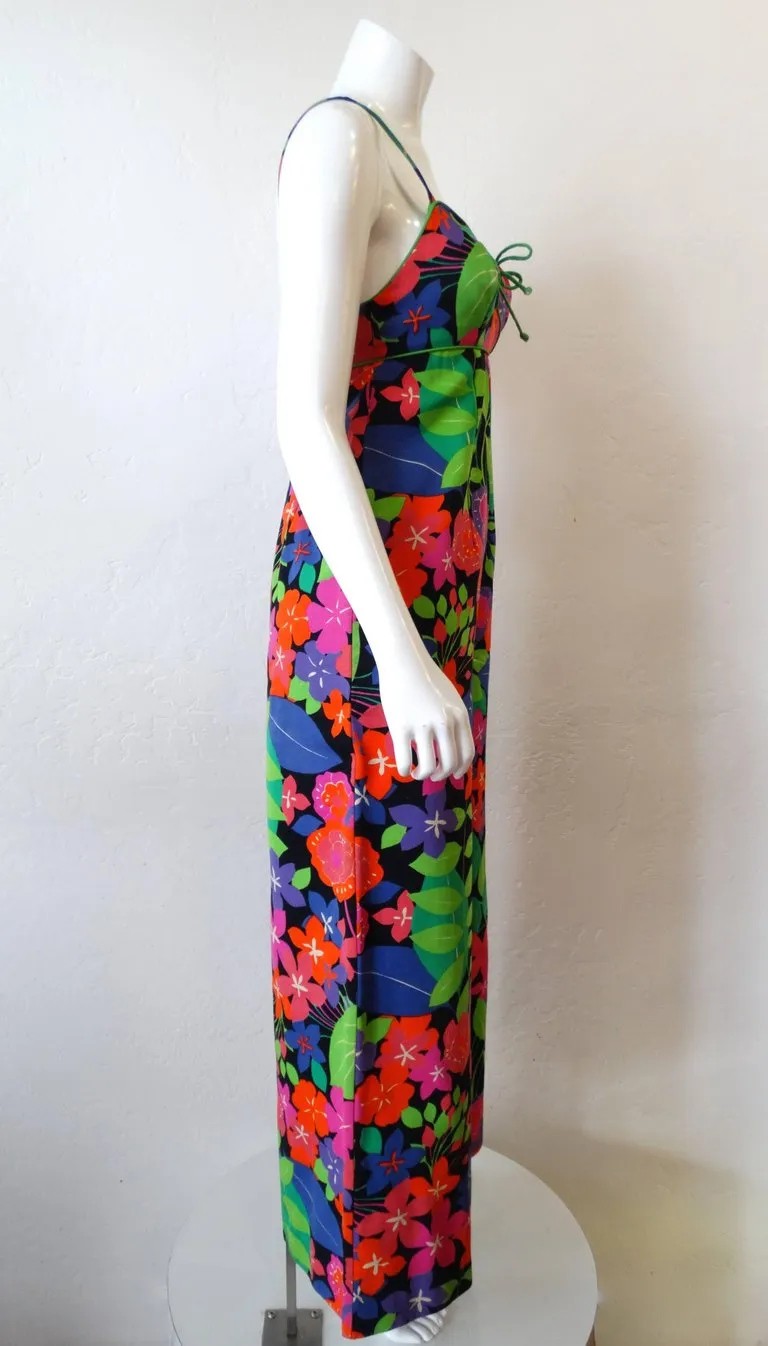 1960s Technicolor Floral Wide Leg Jumpsuit