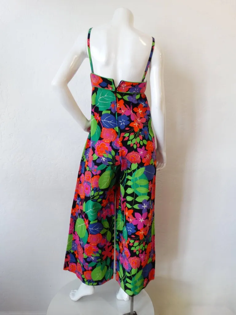 1960s Technicolor Floral Wide Leg Jumpsuit