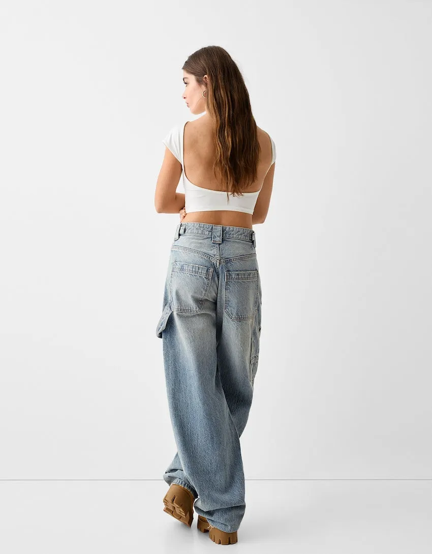 2024 Unisex Baggy carpenter  Jeans Medium blue