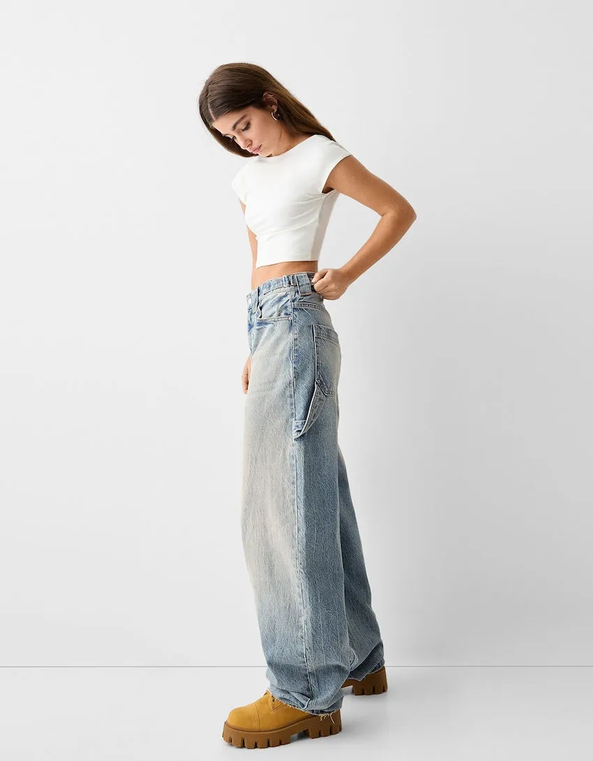 2024 Unisex Baggy carpenter  Jeans Medium blue
