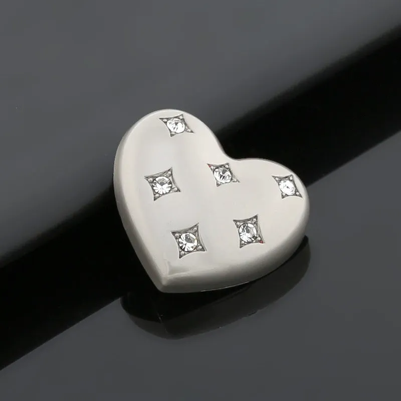 30mm Heart Shaped Rhinestone Shank Buttons for Women Trench Coats 12pcs