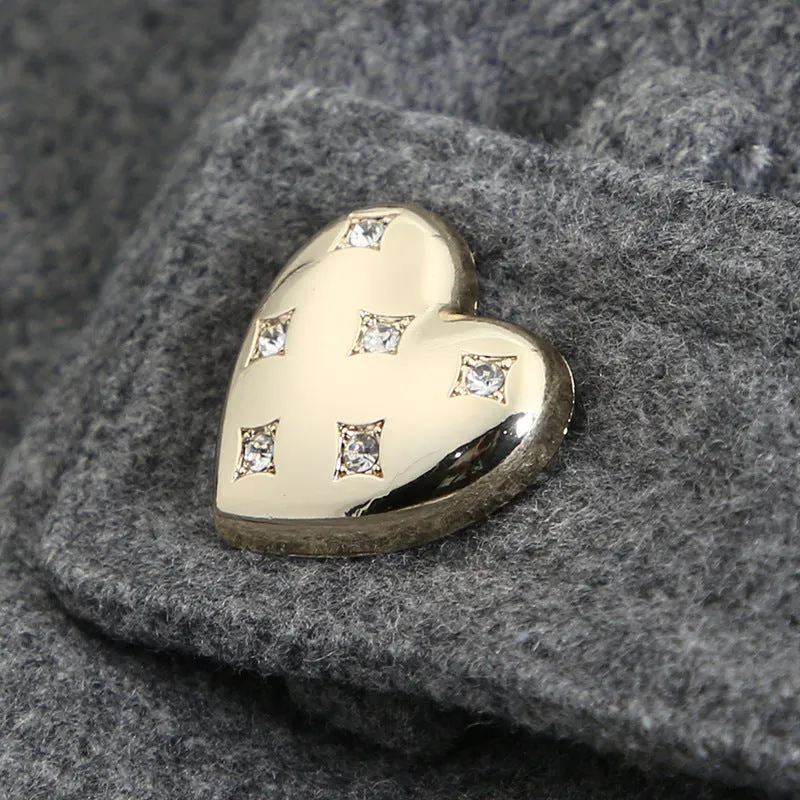 30mm Heart Shaped Rhinestone Shank Buttons for Women Trench Coats 12pcs