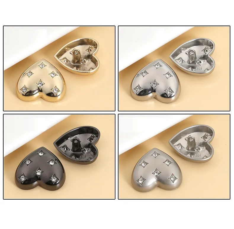 30mm Heart Shaped Rhinestone Shank Buttons for Women Trench Coats 12pcs