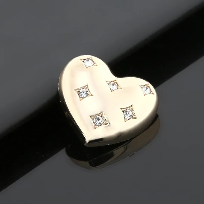 30mm Heart Shaped Rhinestone Shank Buttons for Women Trench Coats 12pcs