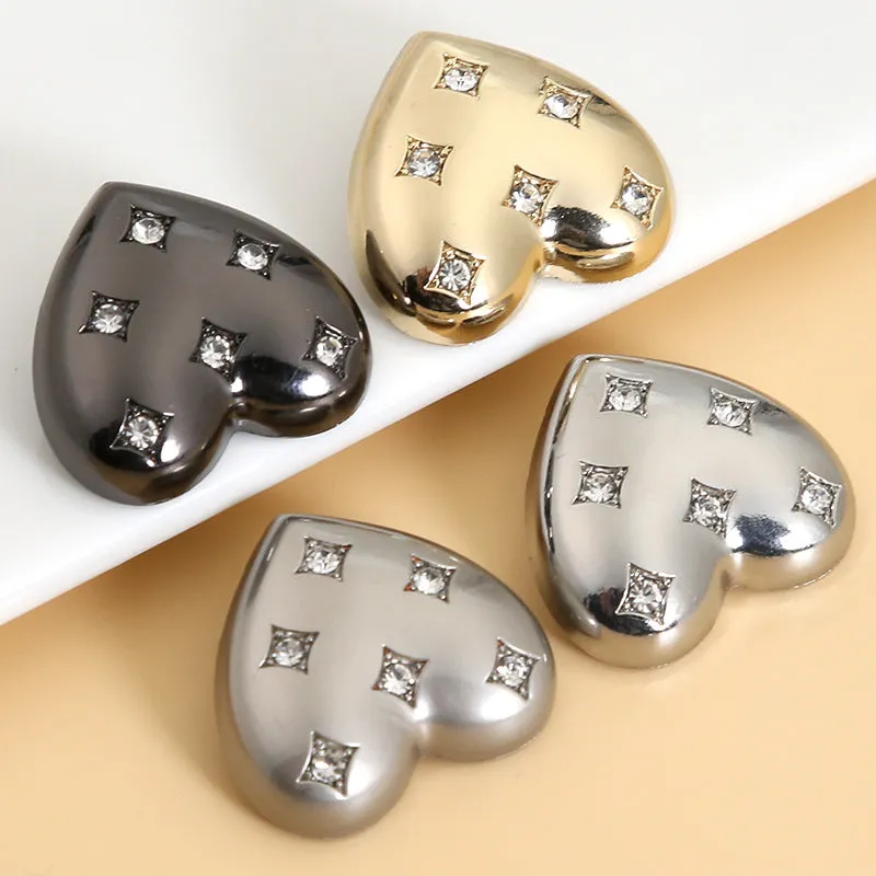 30mm Heart Shaped Rhinestone Shank Buttons for Women Trench Coats 12pcs