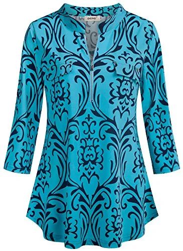 3/4 Sleeve Split V Neck Tunic Top