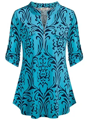 3/4 Sleeve Split V Neck Tunic Top