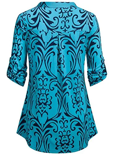 3/4 Sleeve Split V Neck Tunic Top