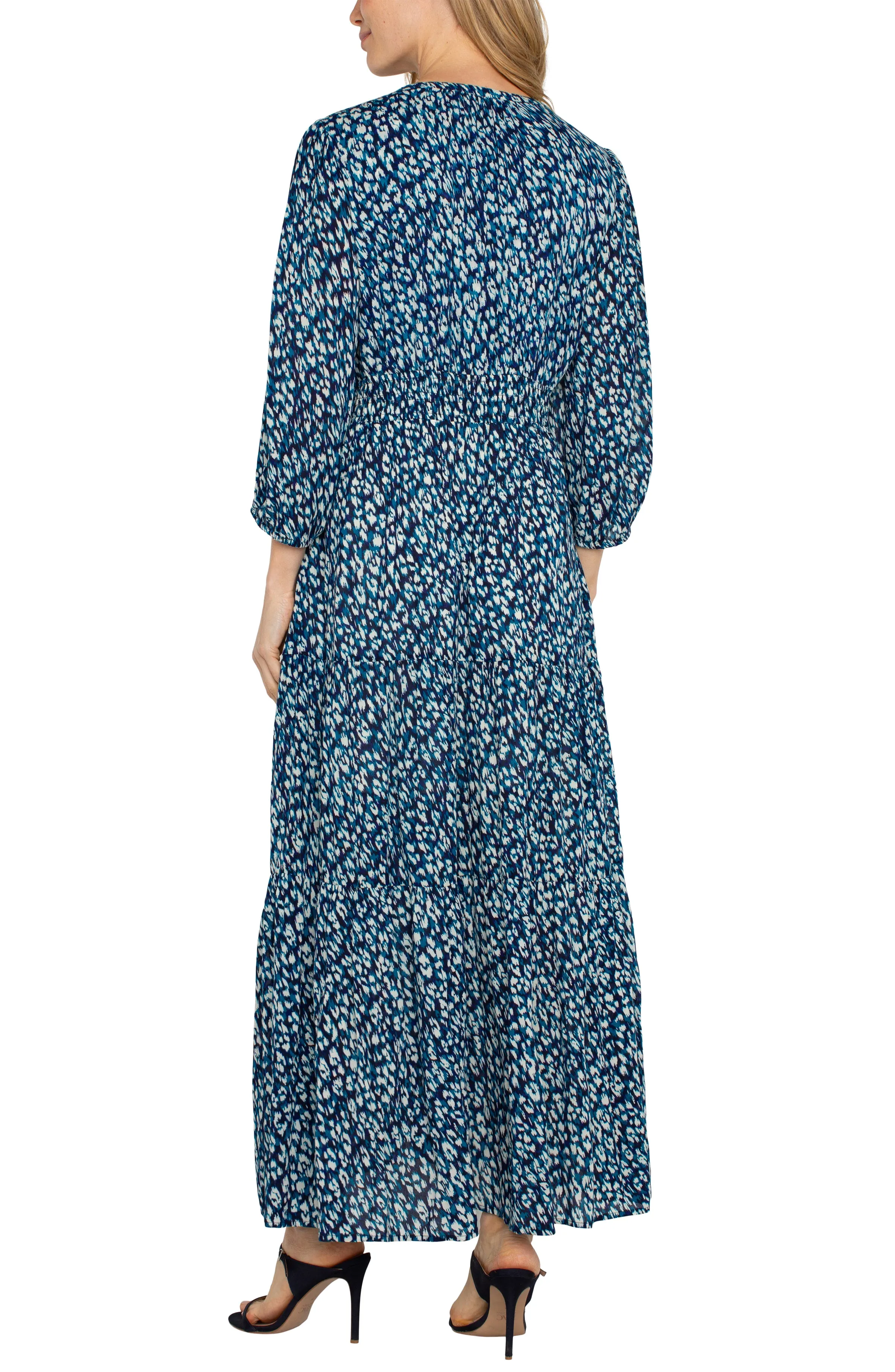 3/4 Sleeve Tiered Woven Maxi Dress