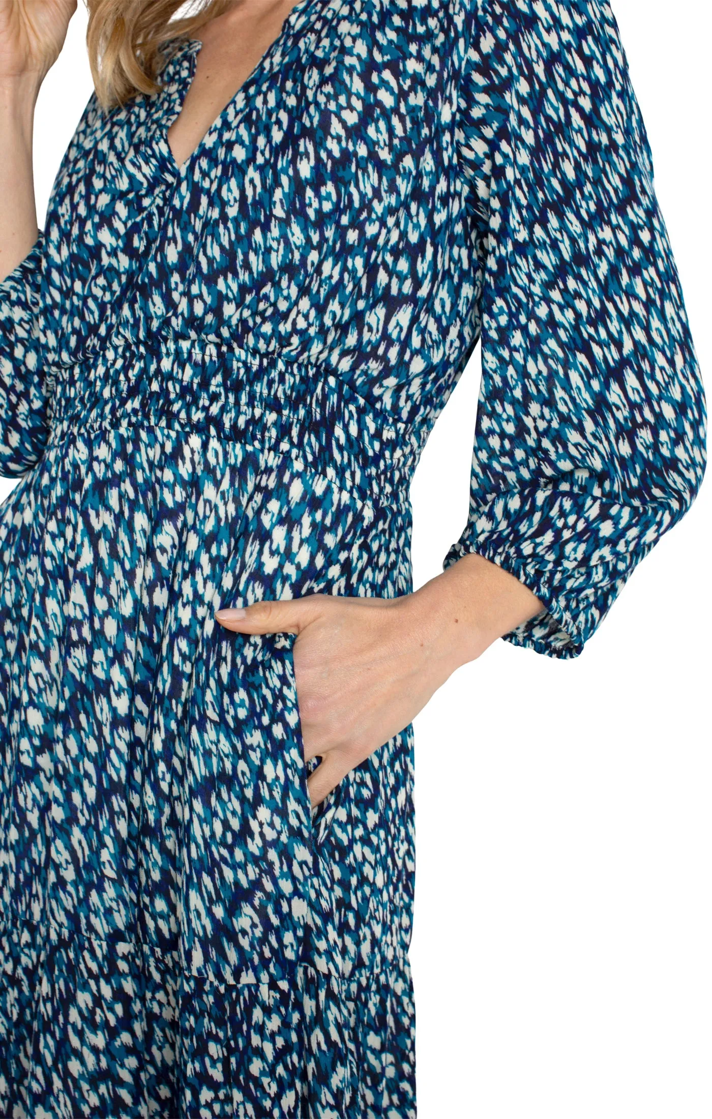 3/4 Sleeve Tiered Woven Maxi Dress