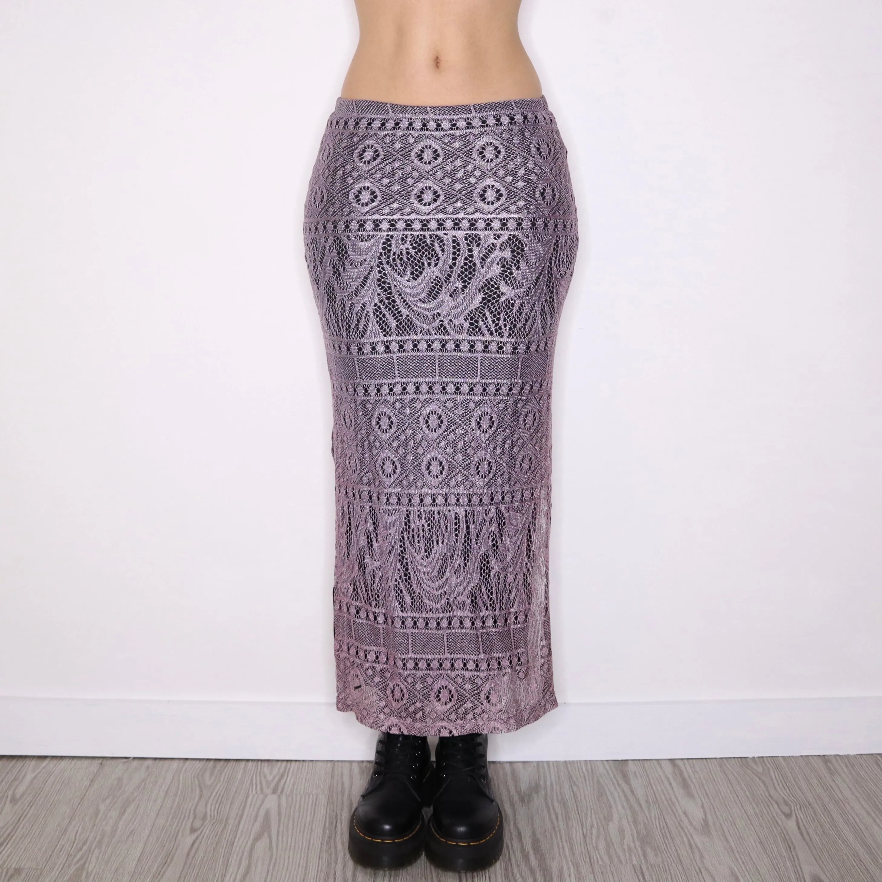90s Lilac Crochet Slit Maxi Skirt (S)