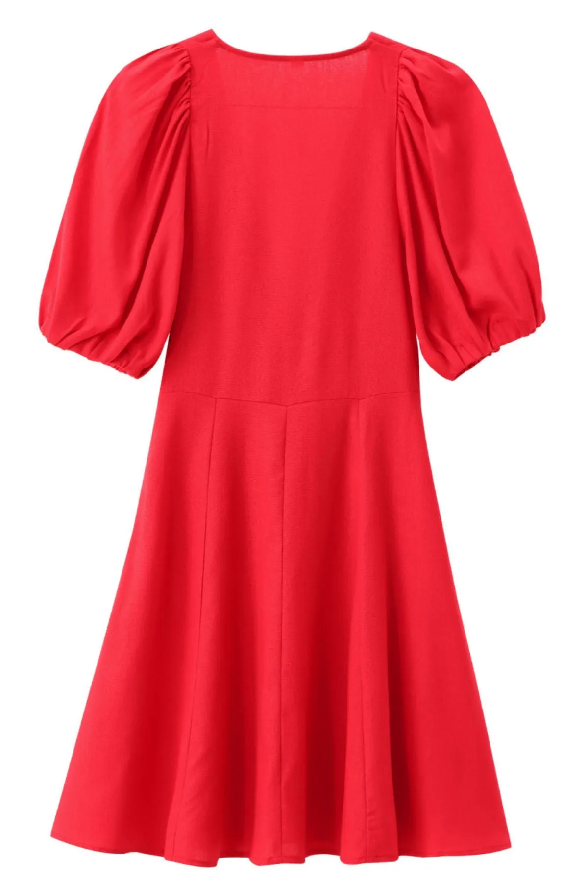 ADRIANA V-Neck Puff-Sleeve Mini Dress (Flame Red)