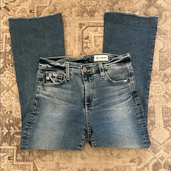 AG Farrah Boot Crop Jeans Raw Hem High Rise Fadded Wash Jeans Size 28