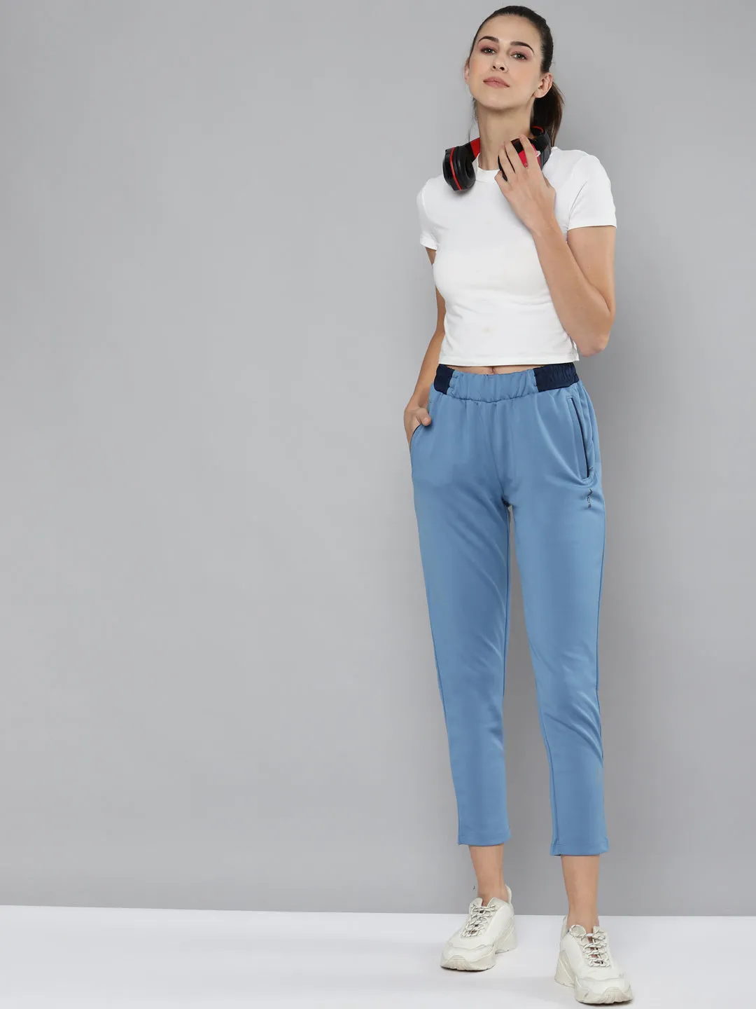 Alcis Women Blue Solid Slim Fit Track Pants