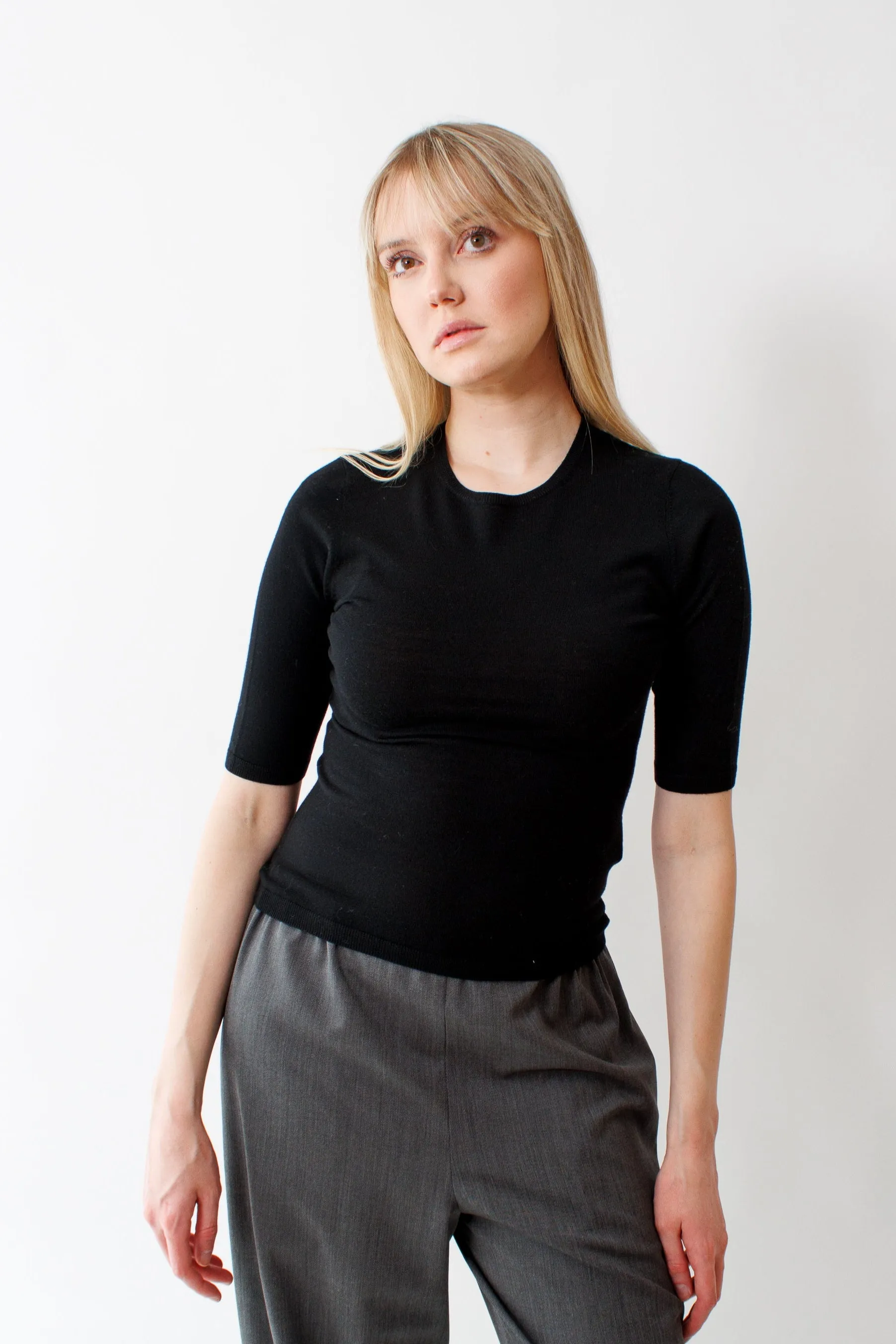 Allude Lightweight Virgin Wool Mid Sleeve Crew