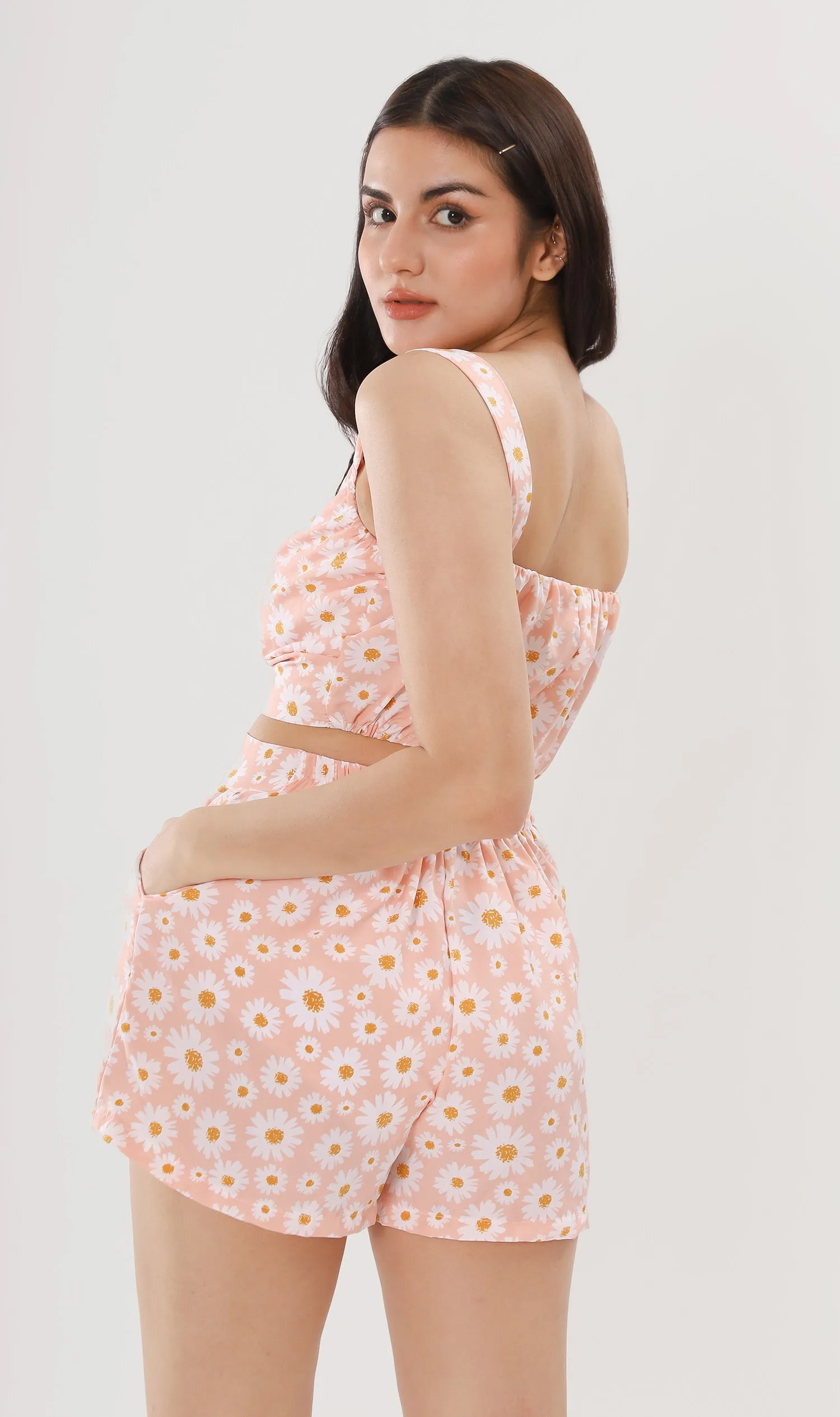 AMBER Cropped Floral Co-ord (Peach)
