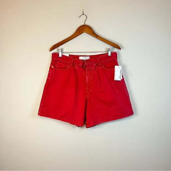 Anne Klein Jeans Women’s Pleated Belted Red Shorts/Sz:12/NWT