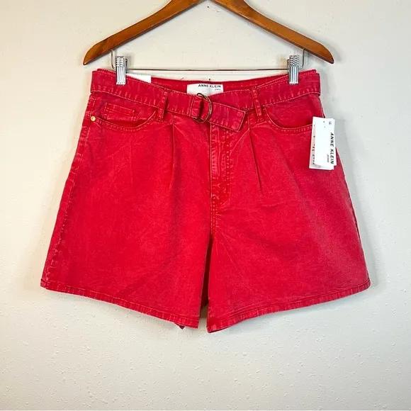 Anne Klein Jeans Women’s Pleated Belted Red Shorts/Sz:12/NWT