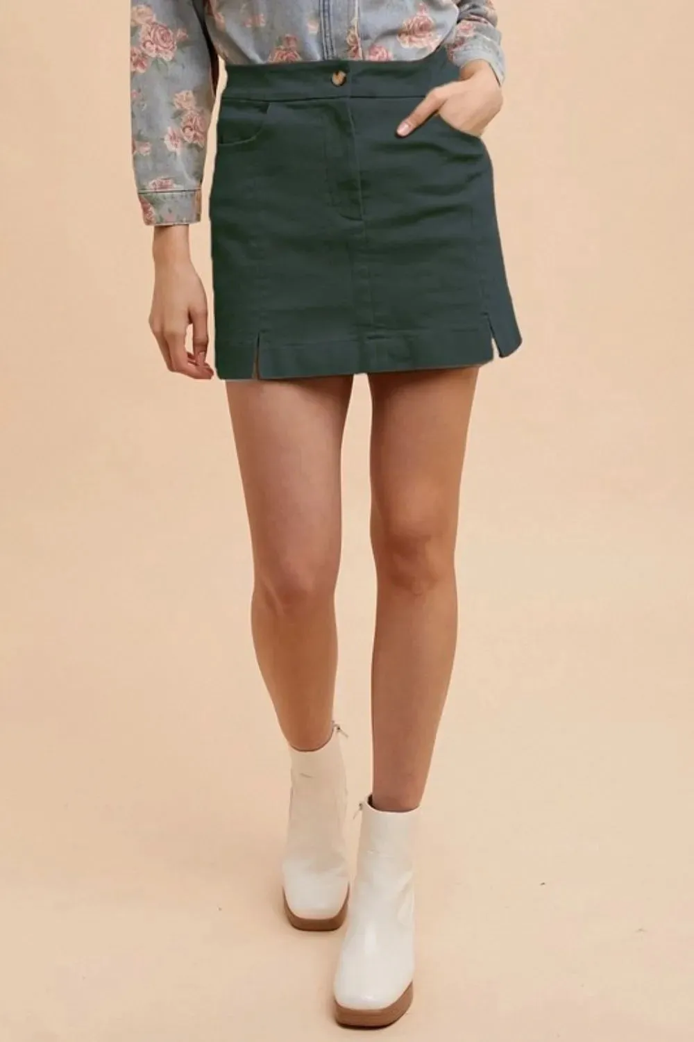 Annie Wear Comfort Stretch Cotton Slit Detailed Mini Skirt