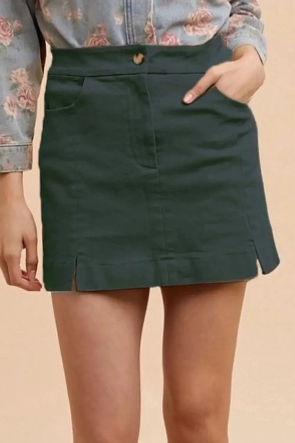 Annie Wear Comfort Stretch Cotton Slit Detailed Mini Skirt