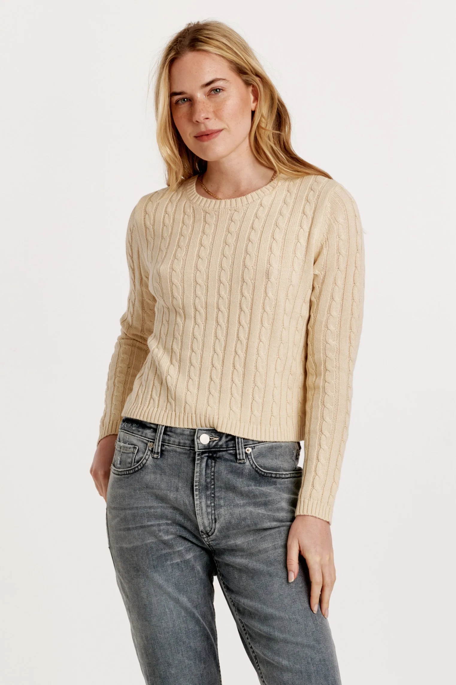 Another Love Lupe Cable Knit Sweater- Vintage Cream