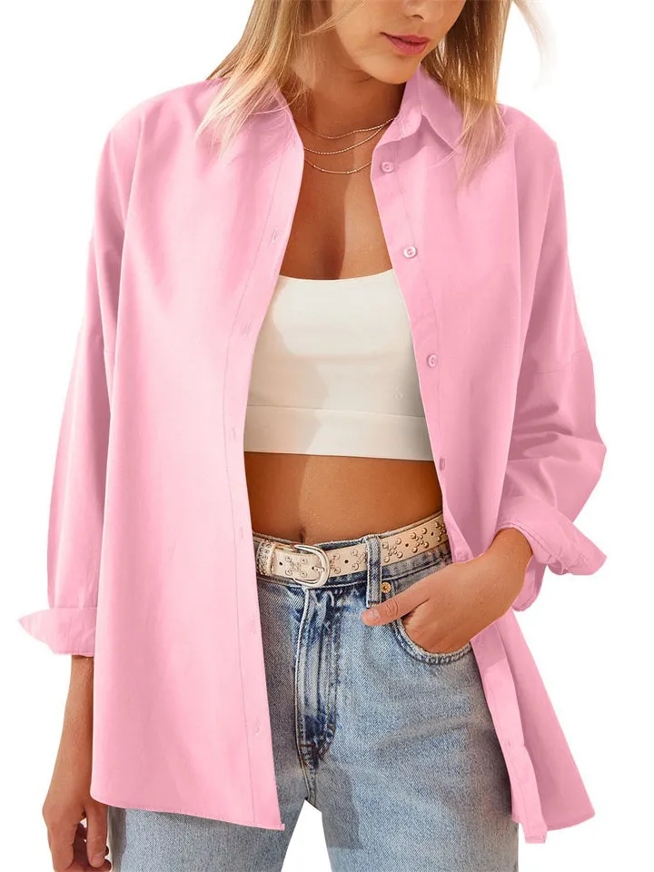 Autumn New Candy Color Long Sleeve Button Down Shirts for Fashionable Ladies