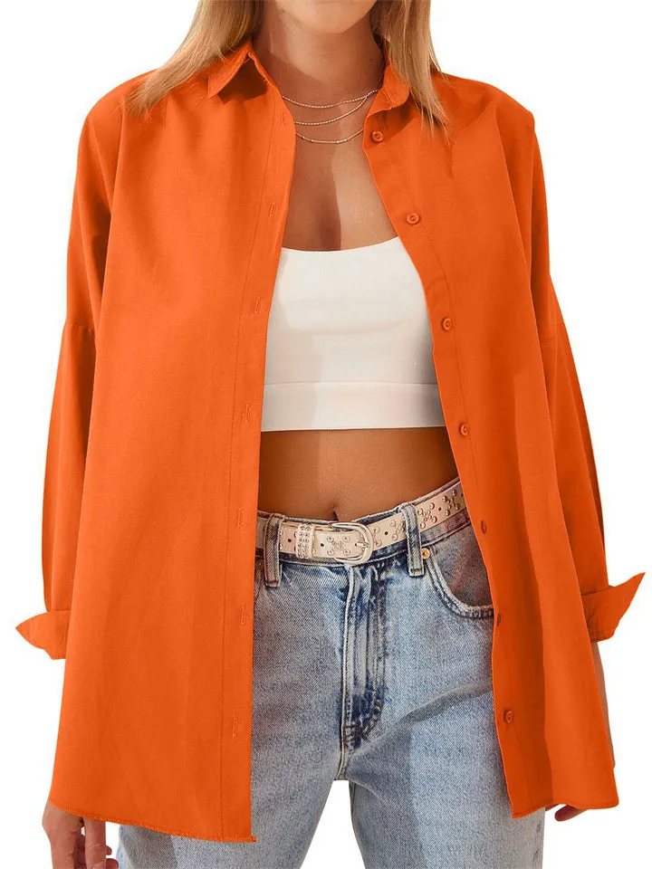 Autumn New Candy Color Long Sleeve Button Down Shirts for Fashionable Ladies