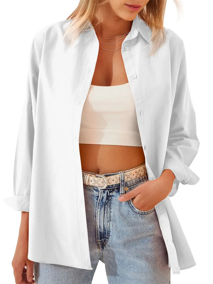Autumn New Candy Color Long Sleeve Button Down Shirts for Fashionable Ladies