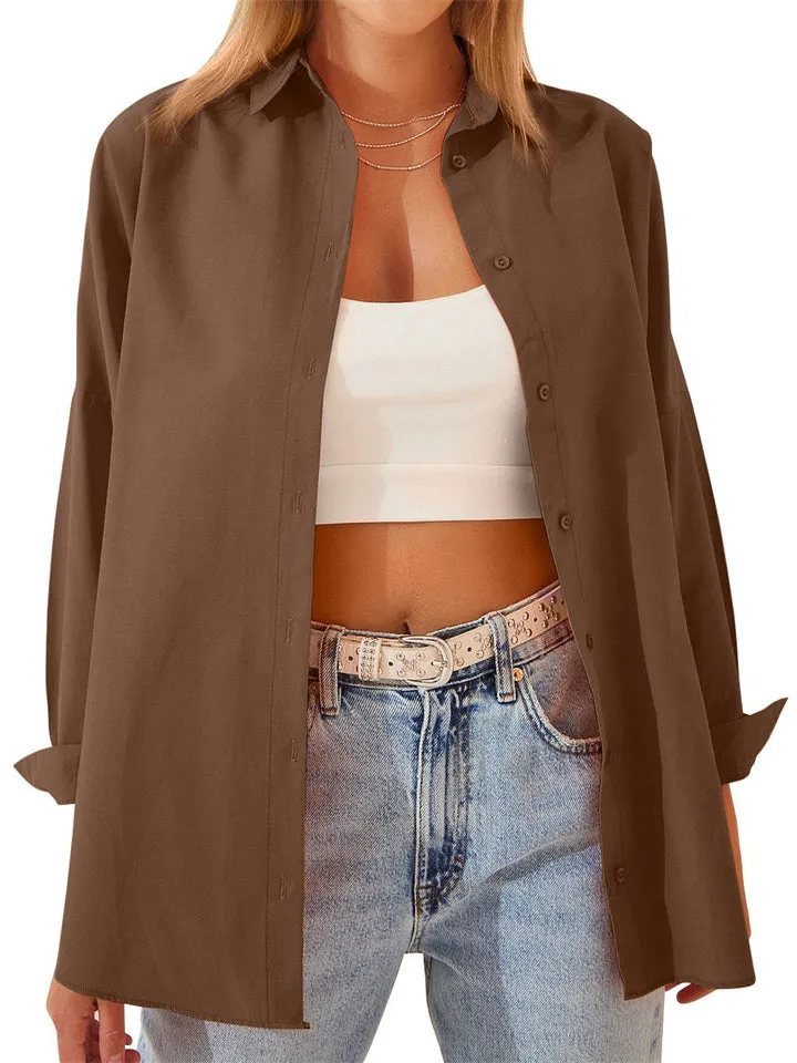 Autumn New Candy Color Long Sleeve Button Down Shirts for Fashionable Ladies