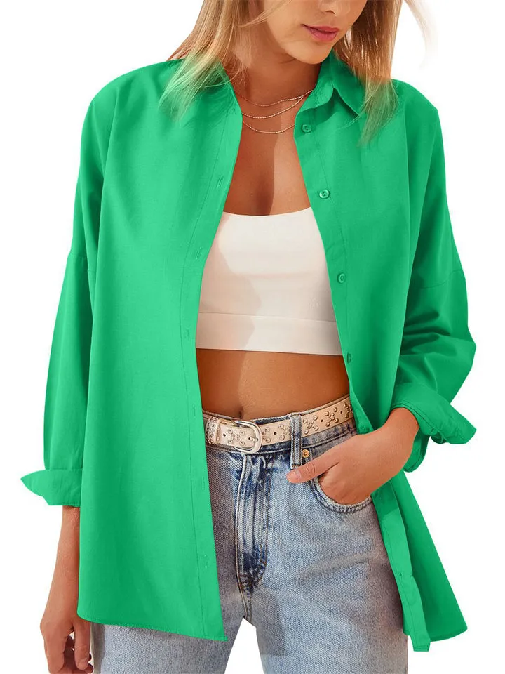Autumn New Candy Color Long Sleeve Button Down Shirts for Fashionable Ladies