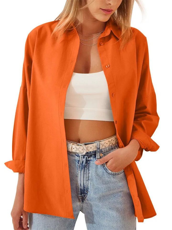 Autumn New Candy Color Long Sleeve Button Down Shirts for Fashionable Ladies