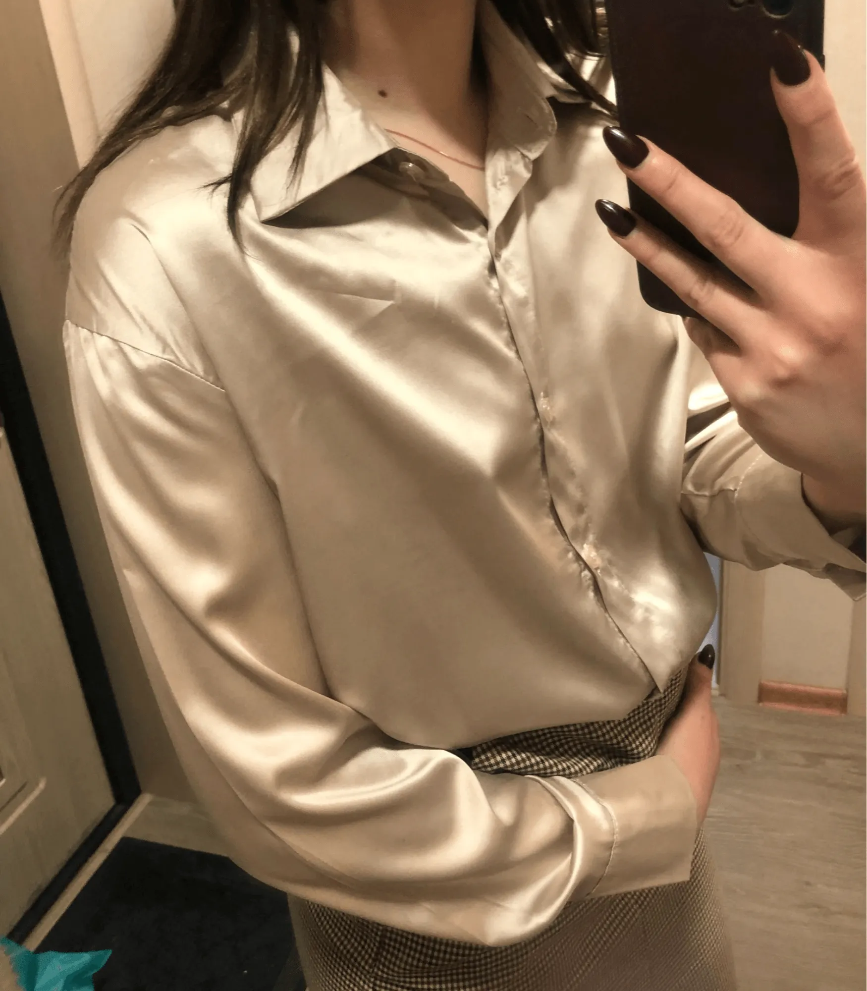 Avencea Buttoned Satin Silk Blouse