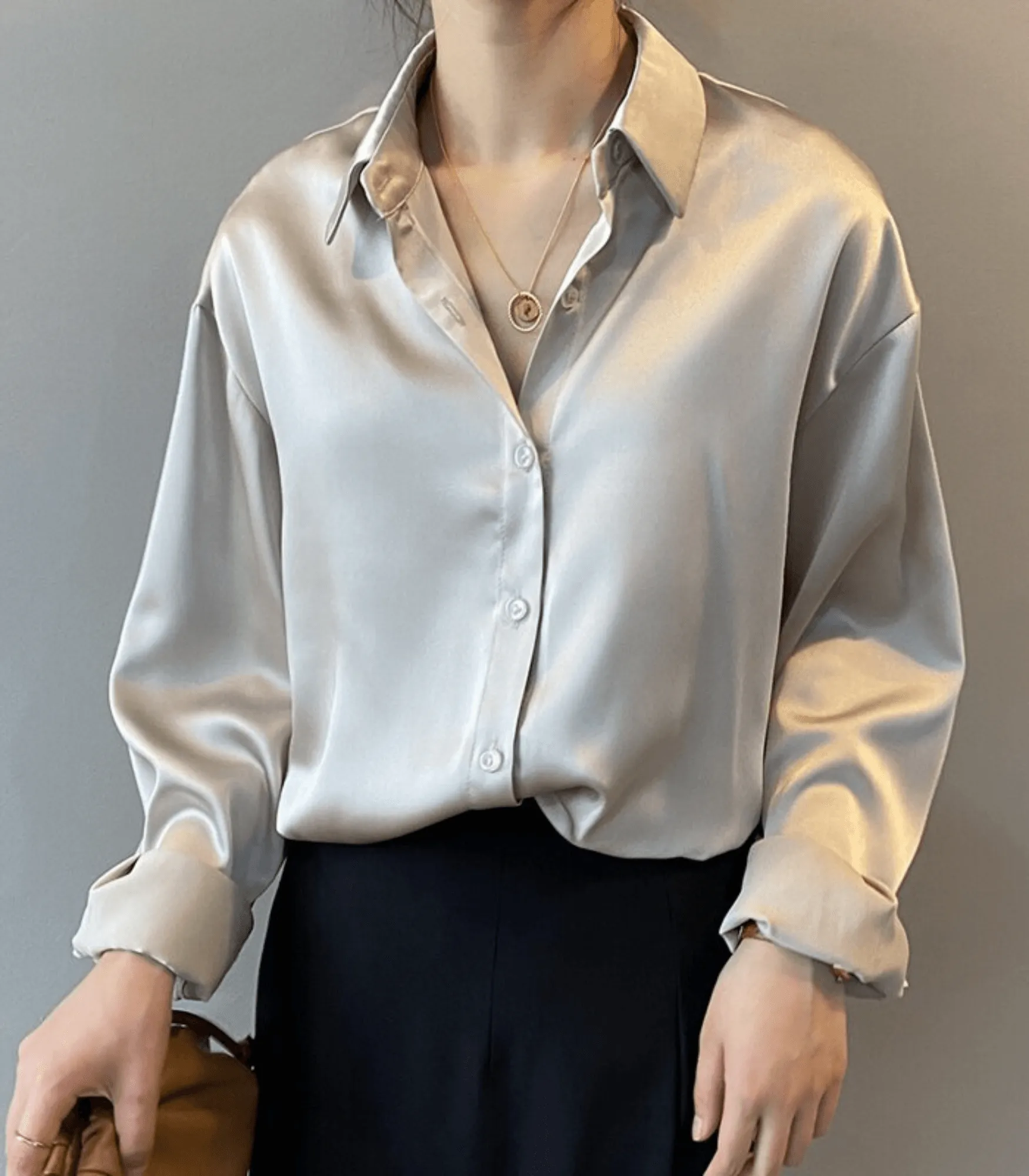Avencea Buttoned Satin Silk Blouse