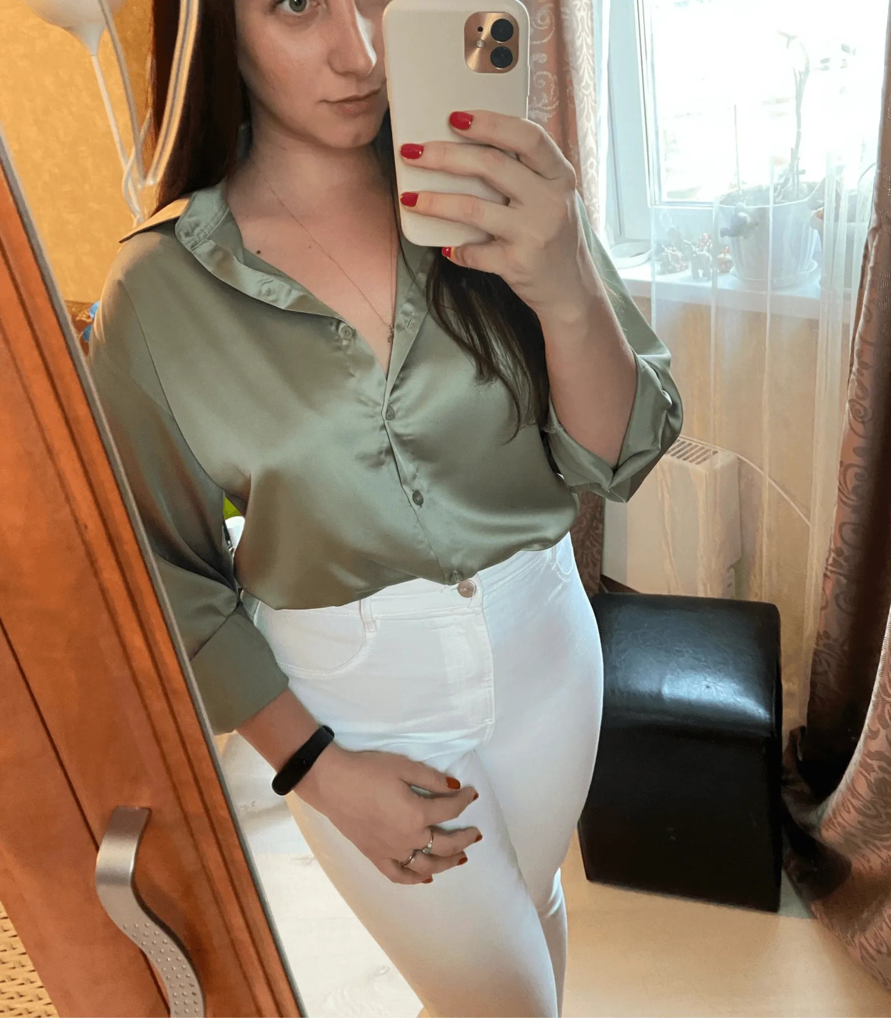 Avencea Buttoned Satin Silk Blouse