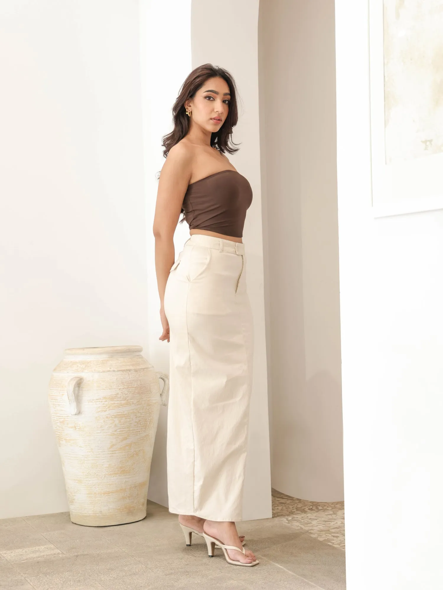 Back Slit Detailed Fitted Maxi Skirt