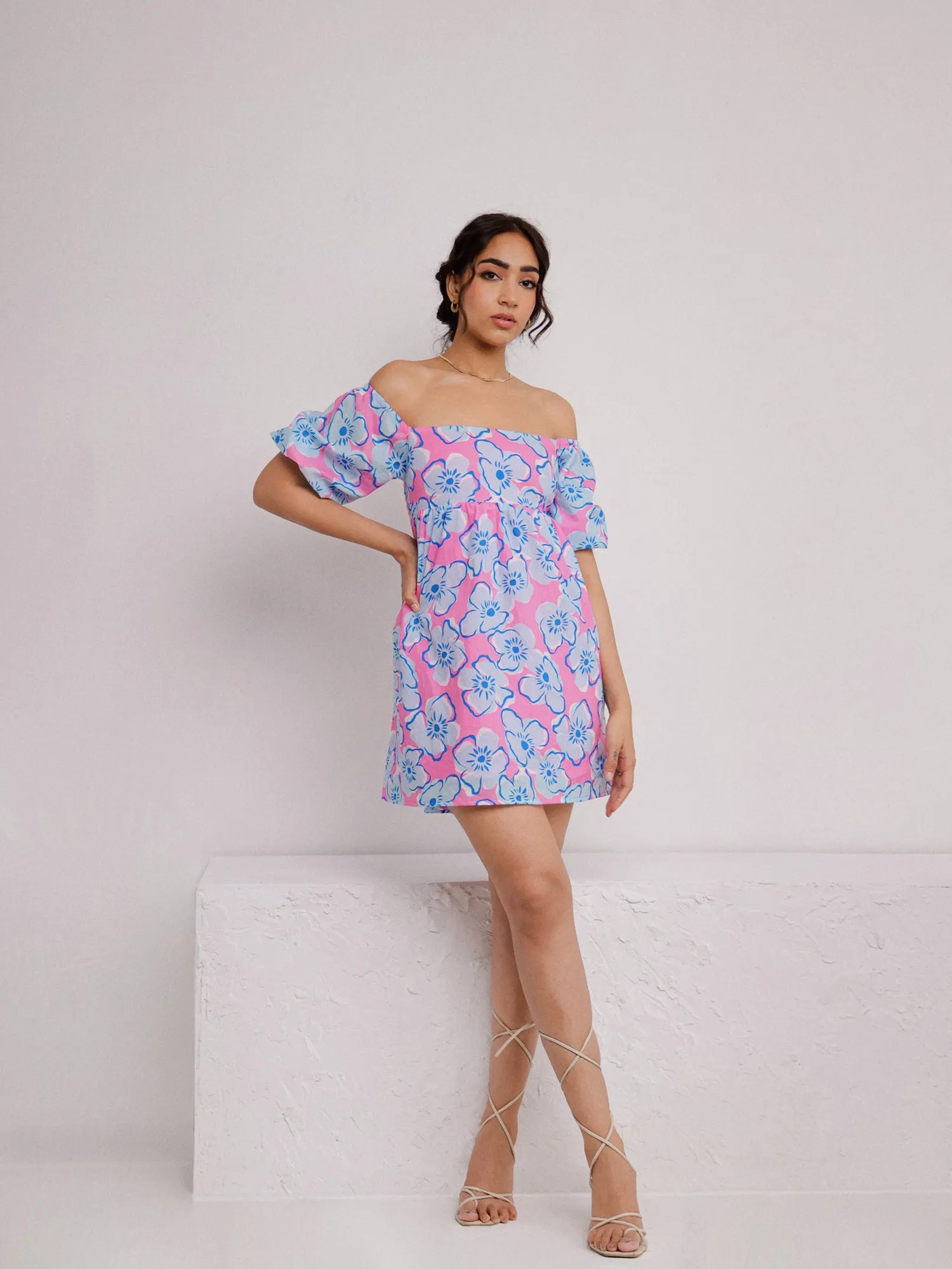 Back Smocking Detailed Mini Dress