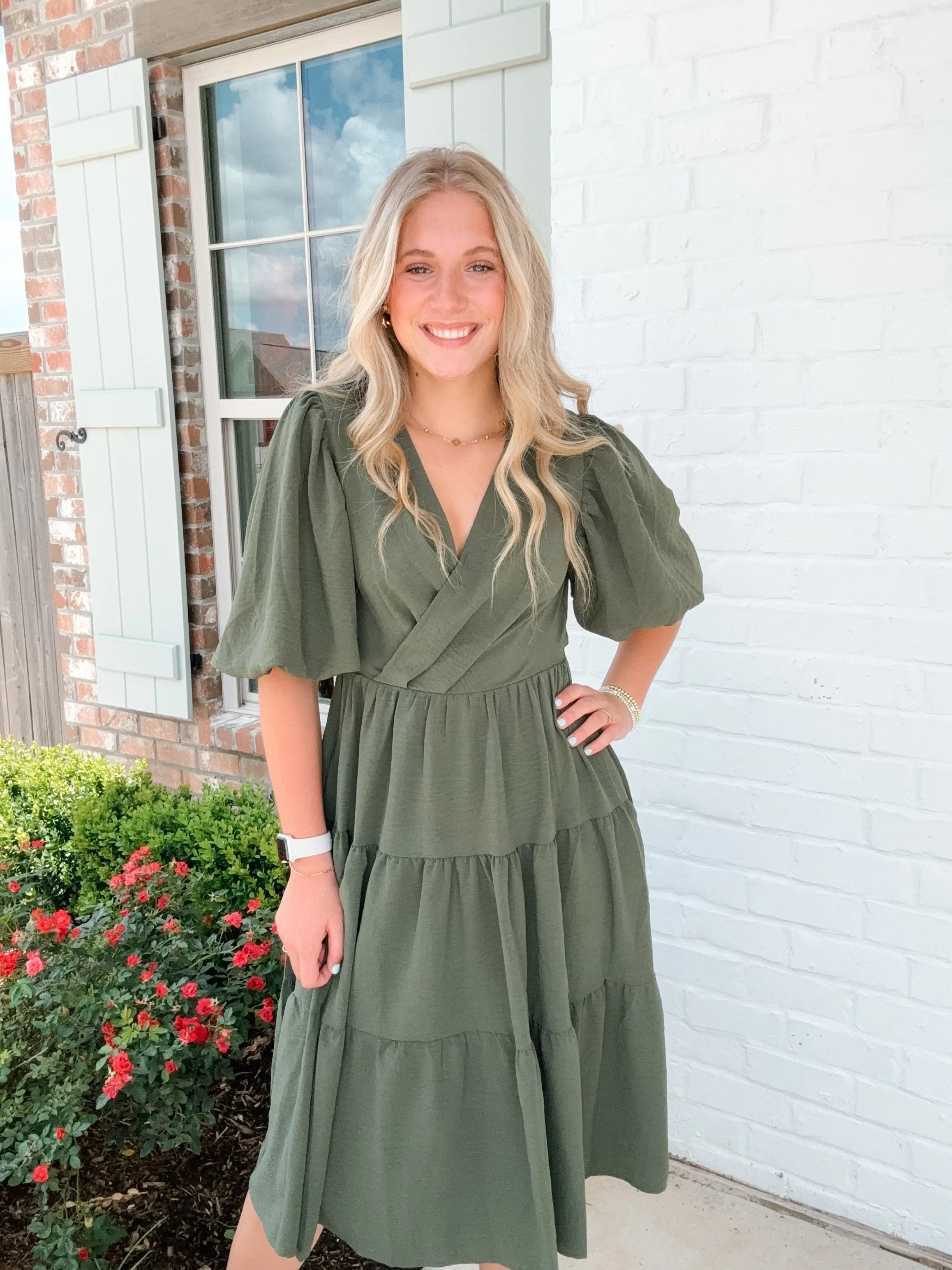 Balloon Sleeve Midi Dress