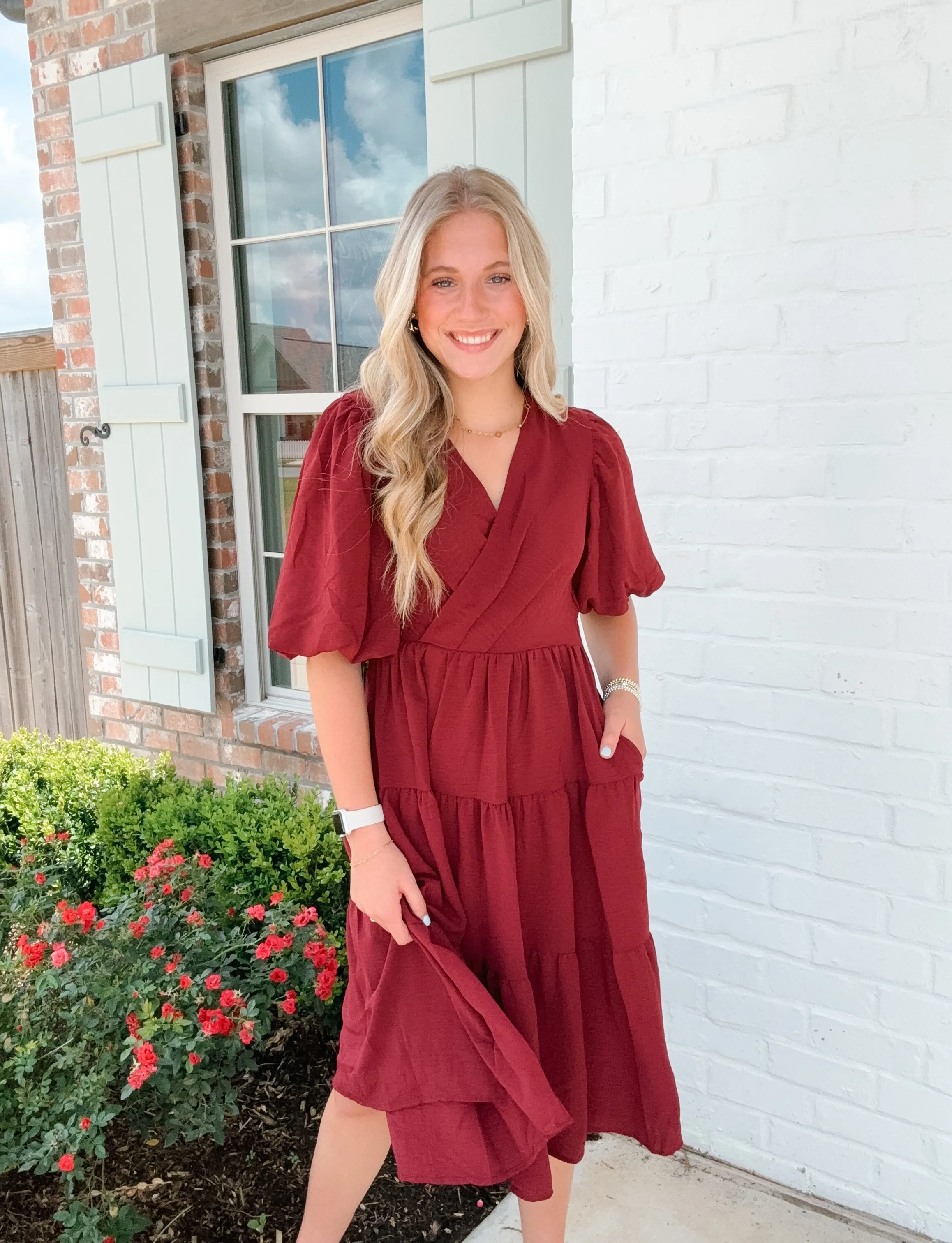 Balloon Sleeve Midi Dress