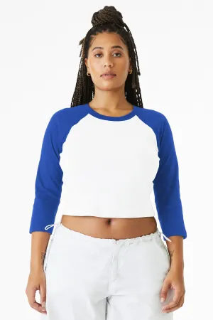 BELLA CANVAS Women's Micro Rib 3/4 Raglan Baby Tee BC1200 White/ True Royal