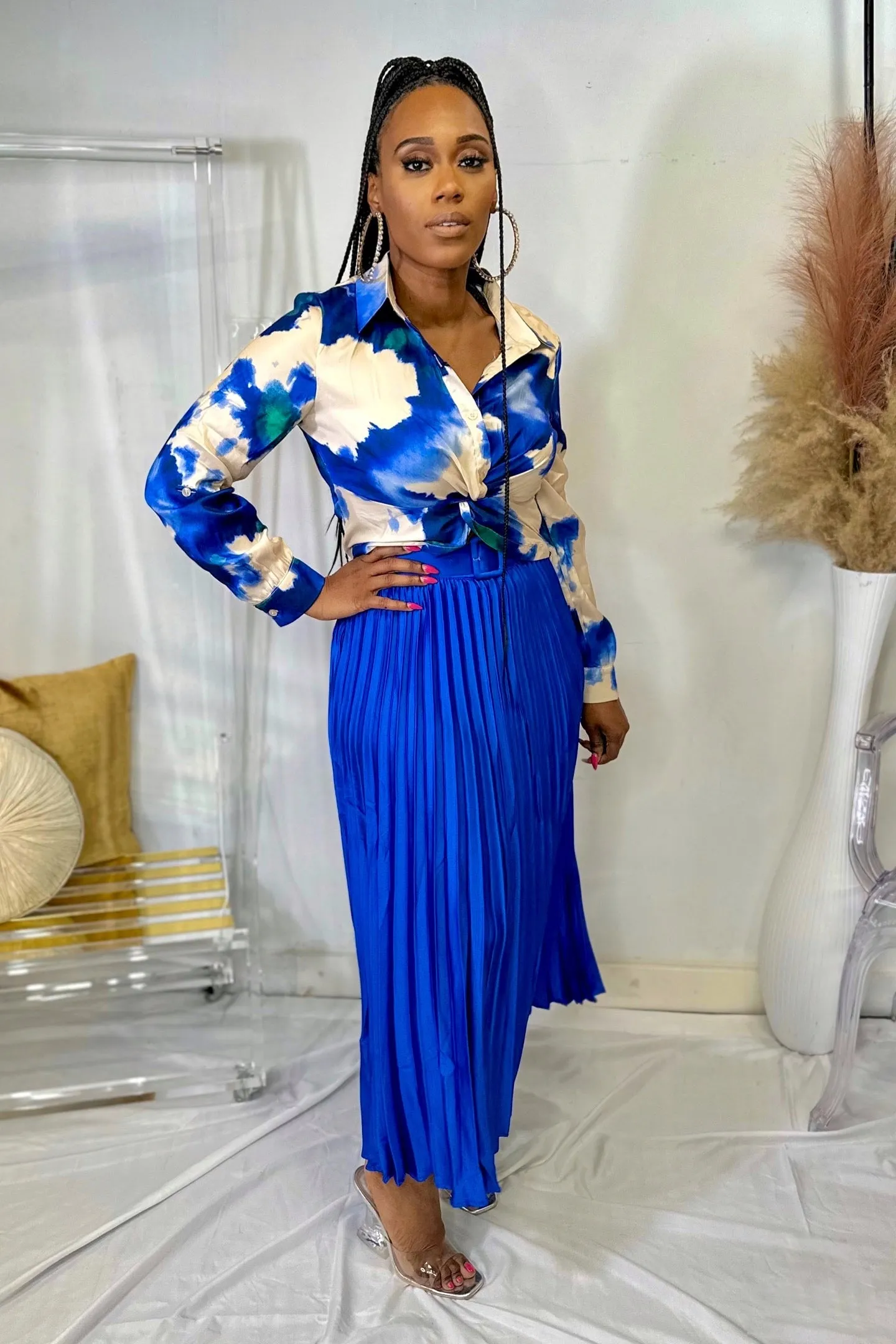 BELTED PLEATED MAXI SKIRT