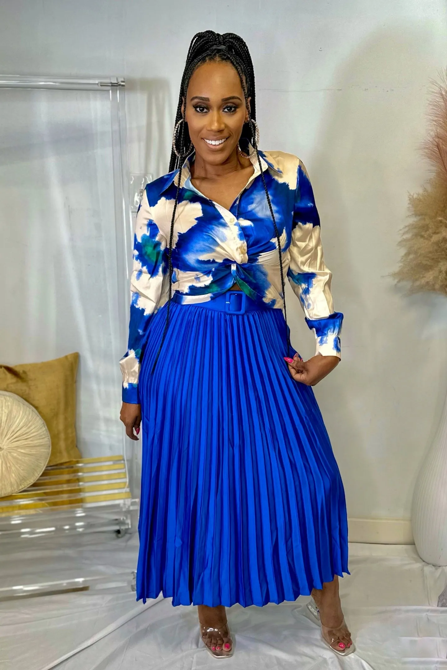 BELTED PLEATED MAXI SKIRT