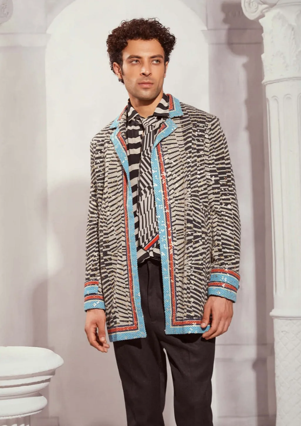 Black & white byzantine print trench