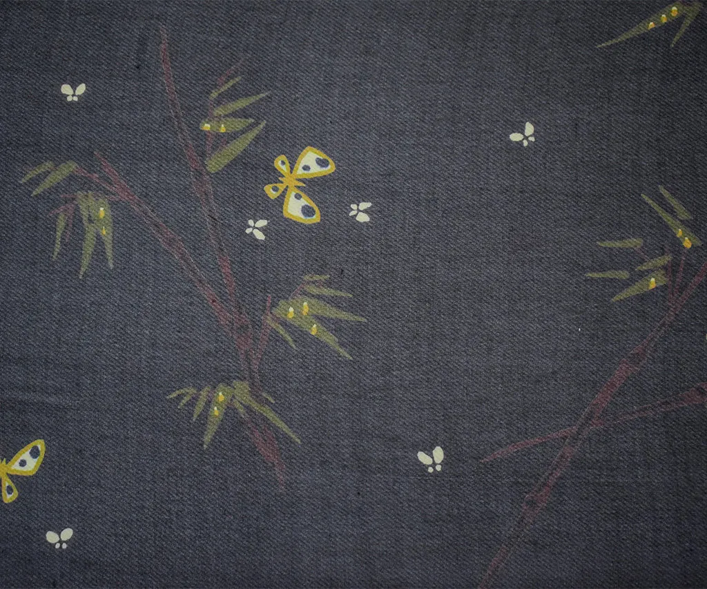 Black-Brown-Multi Silk Butterfly Branch Printed Chiffon Woven Fabric