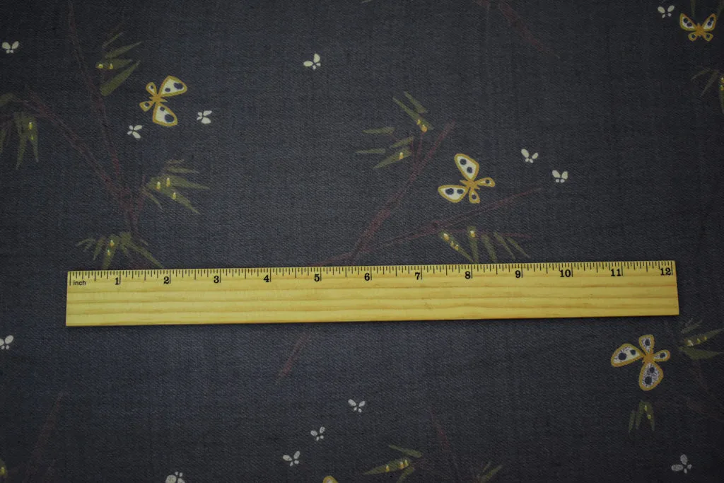 Black-Brown-Multi Silk Butterfly Branch Printed Chiffon Woven Fabric